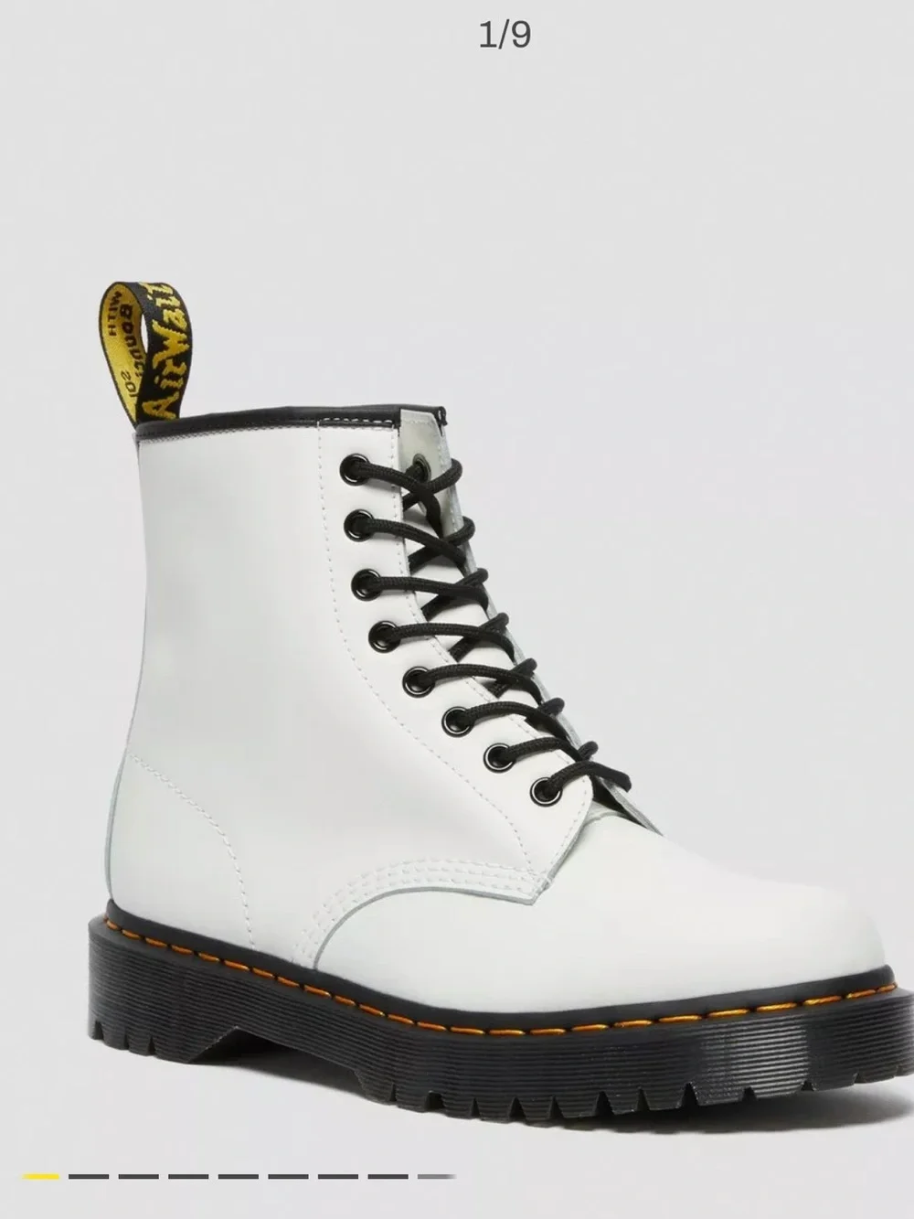 Dr. Martens White Leather 8-Eye Lace-Up Platform Boots with Black Laces